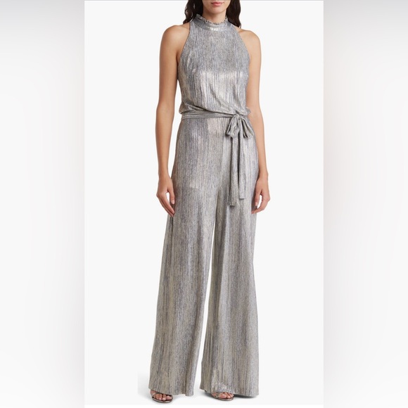 Vince Camuto Pants - Vince Camuto Belted Wide-leg Metallic Jumpsuit